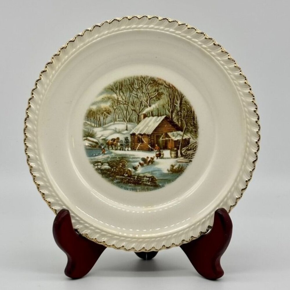 Vintage Harkerware Small Plates Currier & Ives Homestead Scenes, Set of 6 Plates